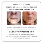 Customer before and after skin transformation with text about a specialist routine and customer results.
