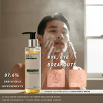 Man applying skincare product with a bottle of Frank's Remedies product displayed.