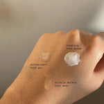 Hand with three different skincare products labeled 'antioxidant face gel', 'clearing face cream', and 'miracle waters face wash' - Ready Steady Clear Kit