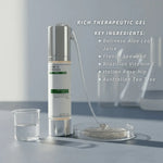 Antioxidant Face Gel being dispensed, featuring key ingredients on a neutral background.