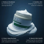 Jar of Frank's Remedies Clearing Face Cream with text describing its benefits on a dark blue background